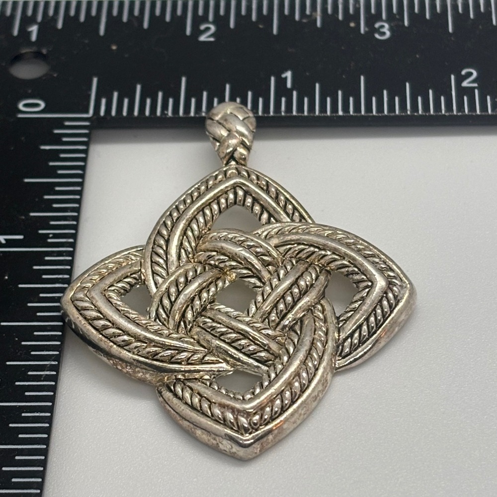 Celtic Love Knot Pendant Silver Tone Textured Rope Geometric Statement Charm - Picture 4 of 5